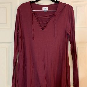 Burgundy Tie-Front Shirt